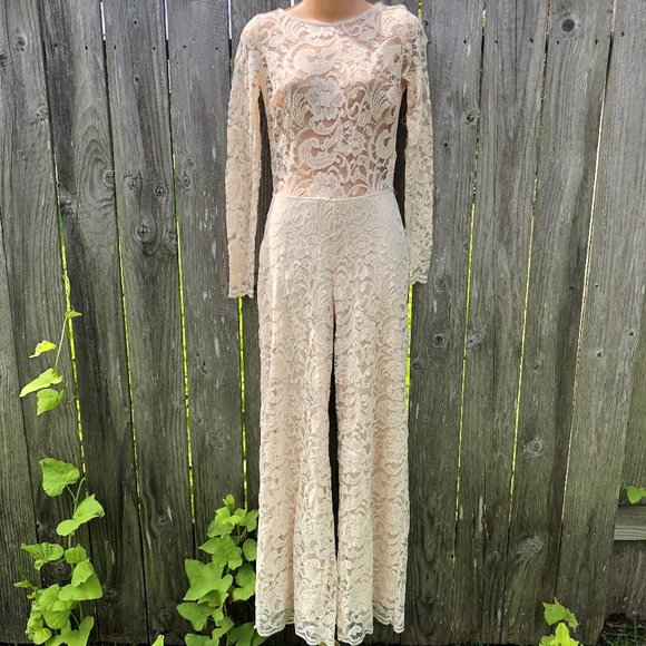 beige lace jumpsuit